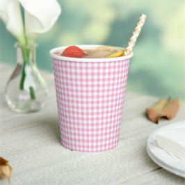 Elegant roze en wit Gingham patroon Papieren Bekers