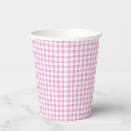 Elegant roze en wit Gingham patroon Papieren Bekers (Rechts)