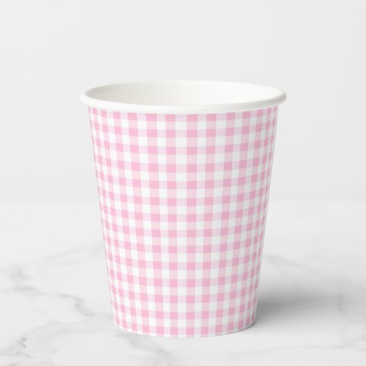Elegant roze en wit Gingham patroon Papieren Bekers (Achterkant)