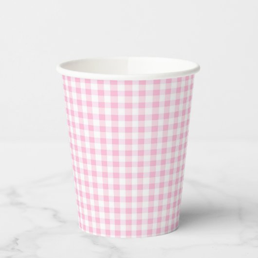Elegant roze en wit Gingham patroon Papieren Bekers (Links)