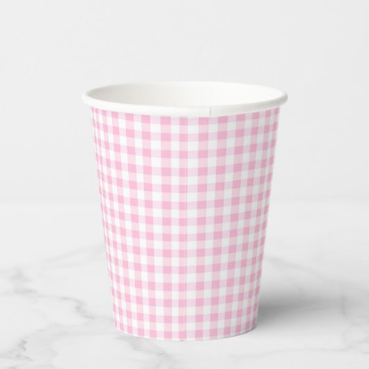 Elegant roze en wit Gingham patroon Papieren Bekers (Rechts)
