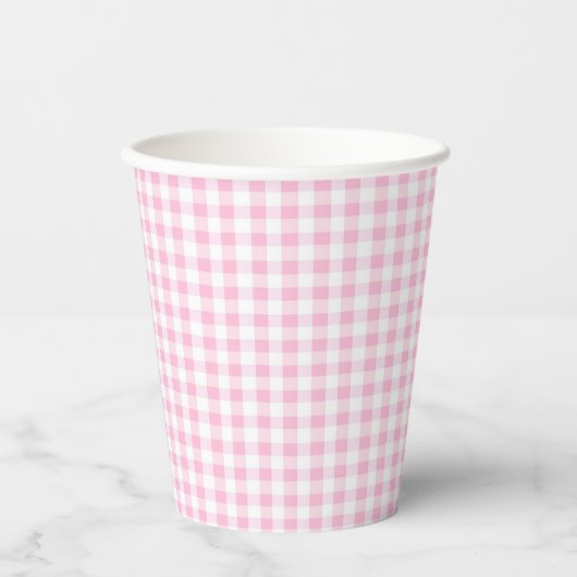 Elegant roze en wit Gingham patroon Papieren Bekers (Voorkant)