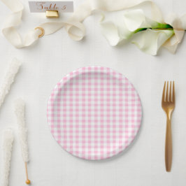 Elegant roze en wit Gingham patroon Papieren Bordje