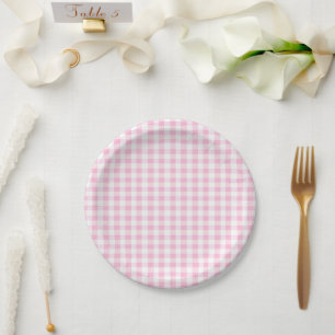 Elegant roze en wit Gingham patroon Papieren Bordje