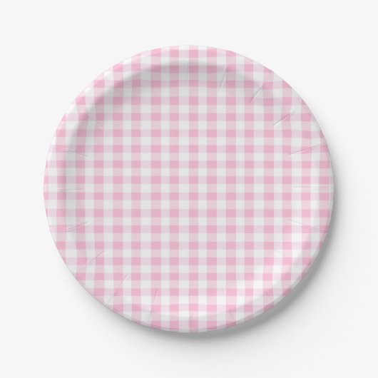 Elegant roze en wit Gingham patroon Papieren Bordje (Voorkant)
