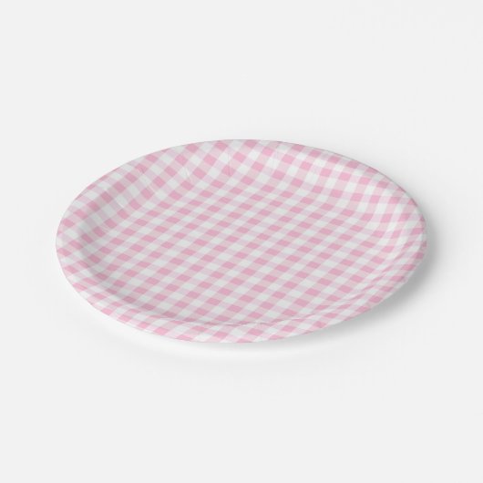 Elegant roze en wit Gingham patroon Papieren Bordje (Gekanteld)
