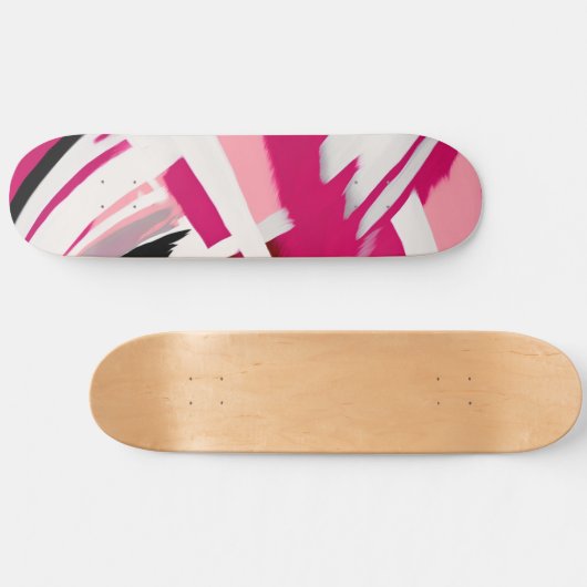 Elegant roze en wit penseelpatroon persoonlijk skateboard (Horizontaal)