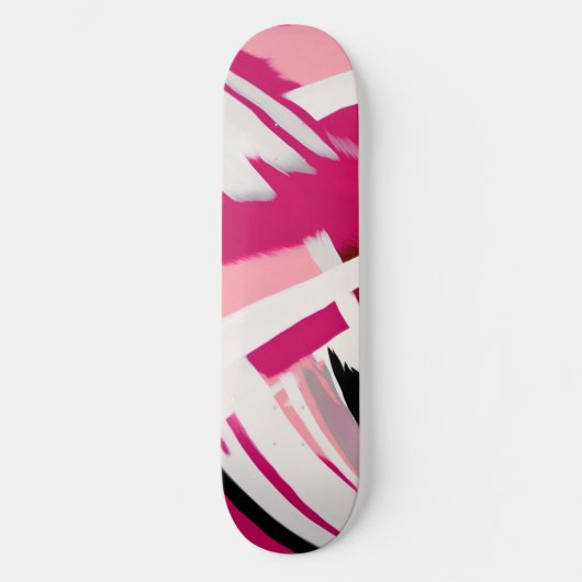 Elegant roze en wit penseelpatroon persoonlijk skateboard (Voorkant)