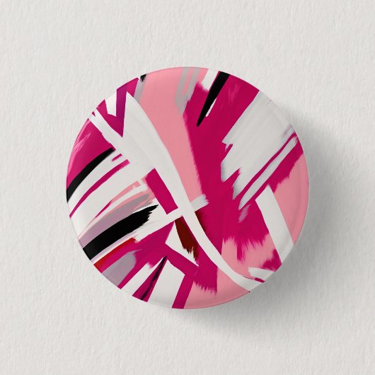 Elegant roze en wit penseelpatroon ronde button 3,2 cm (Voorkant)