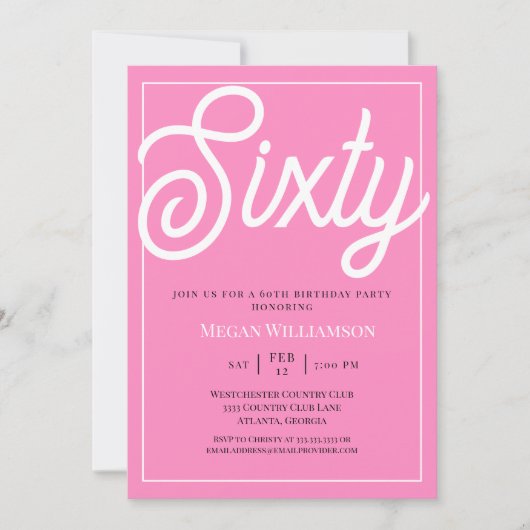 Elegant Roze en Wit Script 60ste verjaardag Kaart (Voorkant)