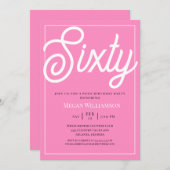 Elegant Roze en Wit Script 60ste verjaardag Kaart (Voorkant / Achterkant)