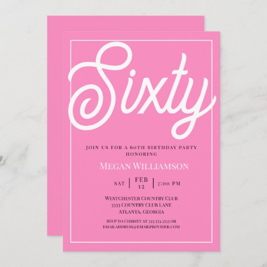 Elegant Roze en Wit Script 60ste verjaardag Kaart (Voorkant / Achterkant)