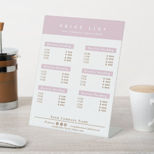 Elegant Roze en Wit Service Menu Prijslijst Reclamebord Met Voetstuk