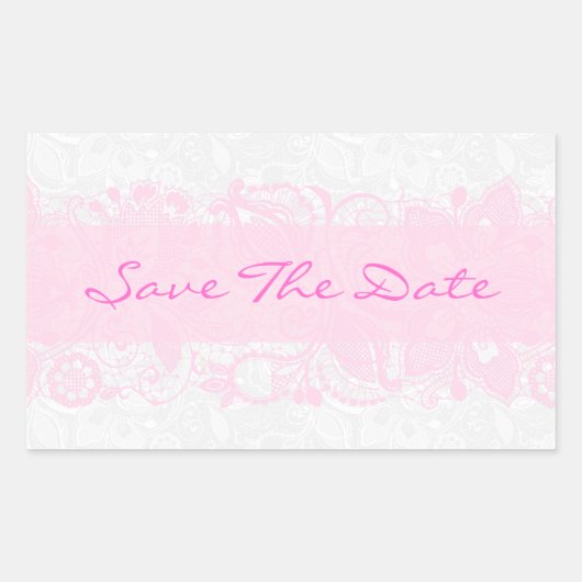 Elegant roze en witte Floral Lace Rechthoekige Sticker (Voorkant)