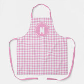 Elegant roze en witte Gingham patroon monogram Schort (Voorkant)