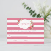 Elegant roze en witte strepen met Bouquet-RSVP RSVP Kaartje (Staand voorkant)