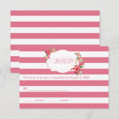 Elegant roze en witte strepen met Bouquet-RSVP RSVP Kaartje (Voorkant / Achterkant)