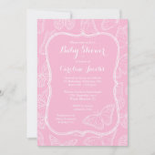Elegant roze en witte vlinder Baby shower Kaart (Voorkant)