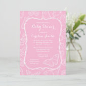 Elegant roze en witte vlinder Baby shower Kaart (Staand voorkant)