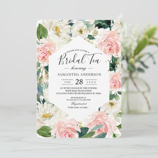 Elegant roze en witte Waterverf Floral Lijst Kaart (Staand voorkant)