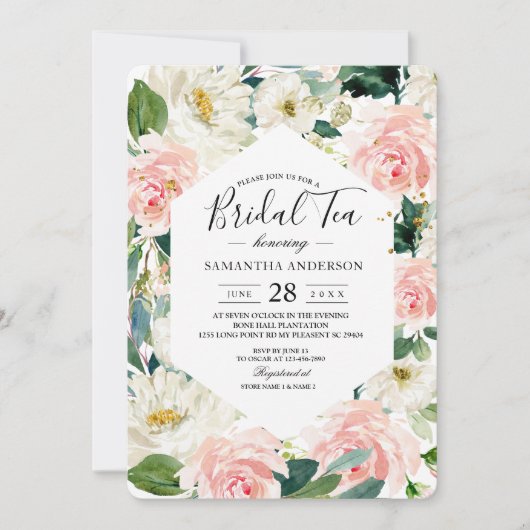 Elegant roze en witte Waterverf Floral Lijst Kaart (Voorkant)