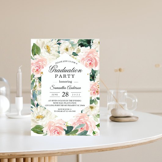 Elegant roze en witte Waterverf Floral Lijst Kaart