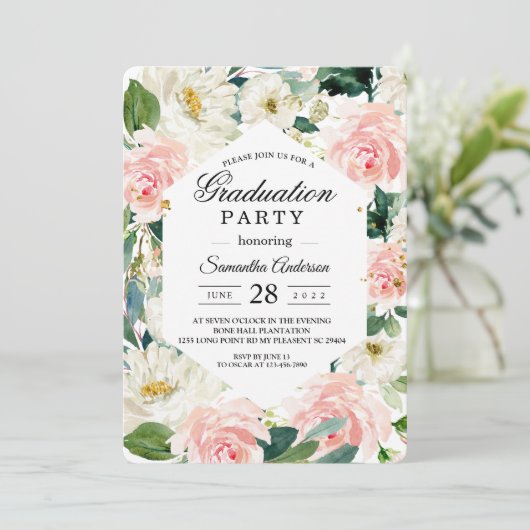 Elegant roze en witte Waterverf Floral Lijst Kaart (Staand voorkant)