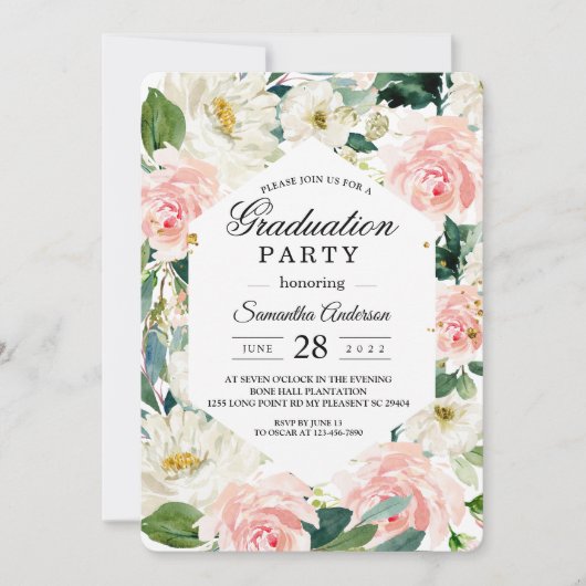 Elegant roze en witte Waterverf Floral Lijst Kaart (Voorkant)