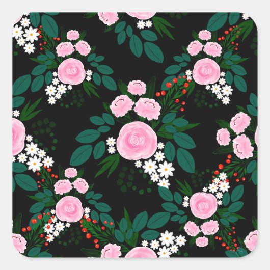 Elegant roze en witte waterverf Verf Vierkante Sticker (Voorkant)