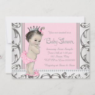 Elegant roze en zilver Baby shower Kaart