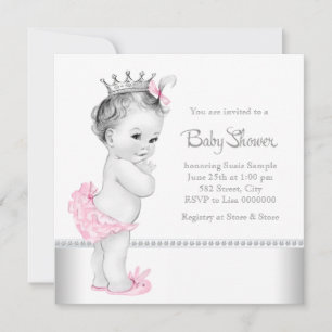 Elegant roze en zilver Baby shower Kaart