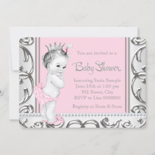 Elegant roze en zilver Baby shower Kaart