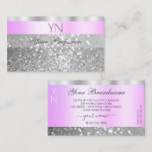 Elegant Roze en Zilver Mousserend Glitter Monogram Visitekaartje (Voorkant / Achterkant)