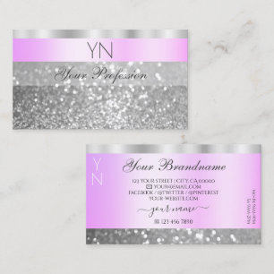 Elegant Roze en Zilver Mousserend Glitter Monogram Visitekaartje
