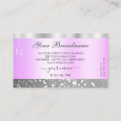 Elegant Roze en Zilver Mousserend Glitter Monogram Visitekaartje (Achterkant)