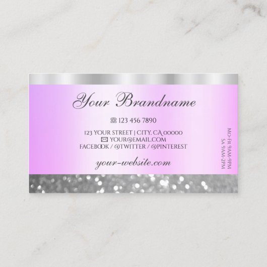 Elegant Roze en Zilver Sparking Glitter Shimmery Visitekaartje (Achterkant)