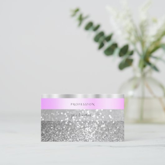 Elegant Roze en Zilver Sparking Glitter Shimmery Visitekaartje (Staand voorkant)