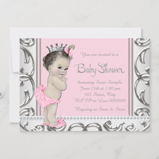 Elegant roze en zilveren Baby shower Kaart (Voorkant)