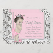 Elegant roze en zilveren Baby shower Kaart (Voorkant / Achterkant)