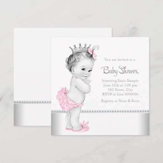 Elegant roze en zilveren Baby shower Kaart (Voorkant / Achterkant)