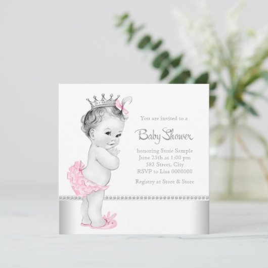 Elegant roze en zilveren Baby shower Kaart (Staand voorkant)