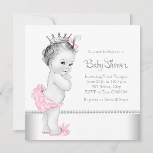 Elegant roze en zilveren Baby shower Kaart (Voorkant)