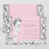 Elegant roze en zilveren Baby shower Kaart (Voorkant / Achterkant)