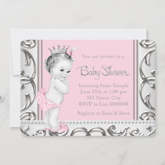 Elegant roze en zilveren Baby shower Kaart (Voorkant)