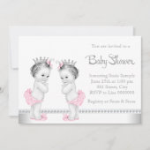 Elegant roze en zilveren Twin Girl Baby shower Kaart (Voorkant)