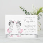 Elegant roze en zilveren Twin Girl Baby shower Kaart (Staand voorkant)