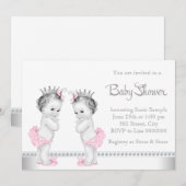 Elegant roze en zilveren Twin Girl Baby shower Kaart (Voorkant / Achterkant)