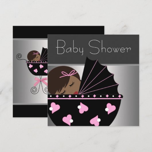 Elegant roze en zwart Baby shower Kaart (Voorkant / Achterkant)