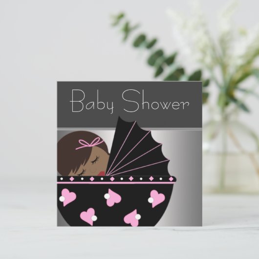 Elegant roze en zwart Baby shower Kaart (Staand voorkant)