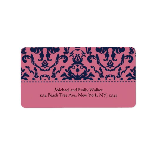 Elegant Roze en Zwart Damasadres Etiket (Voorkant)